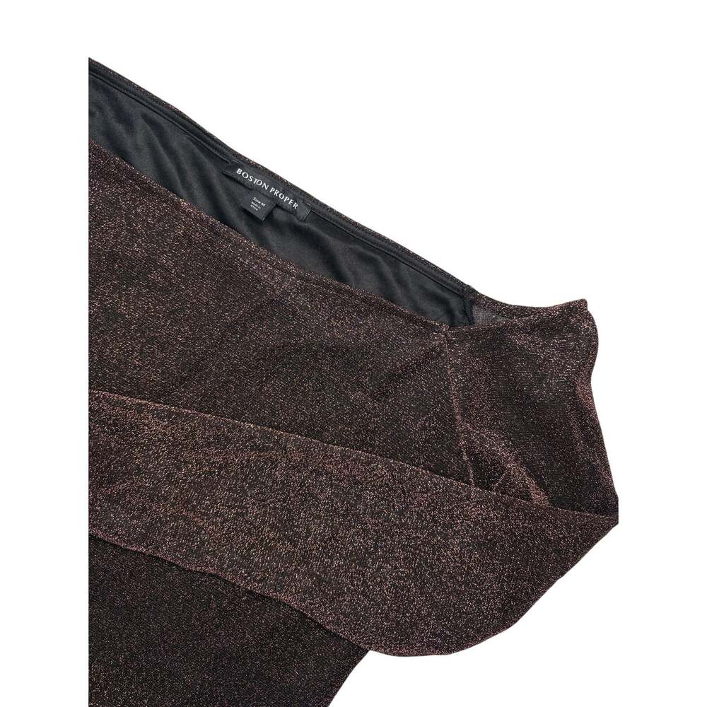 Boston Proper Metallic Off The Shoulder Long Sleeve Knit Top Brown Shimmer M